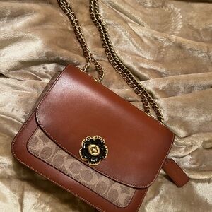 Coach Brown Leather Crossbody Bag with Chain